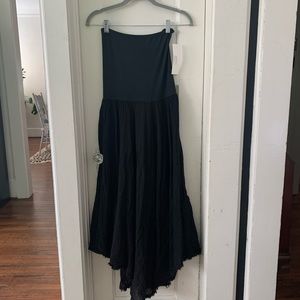 Luna Luz strapless black gauze midi dress sz S NWT